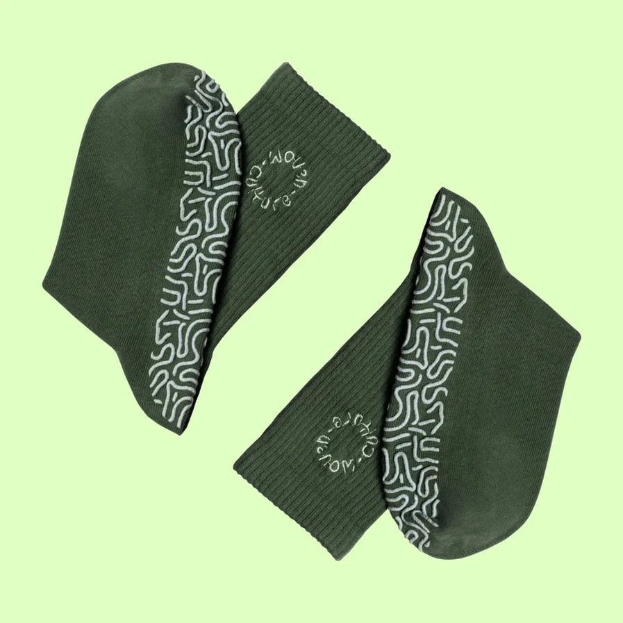 wovencultureshop Organic Cotton Non-Slip Pilates Grip Socks | Yoga, Barre, Reformer Pilates | Green