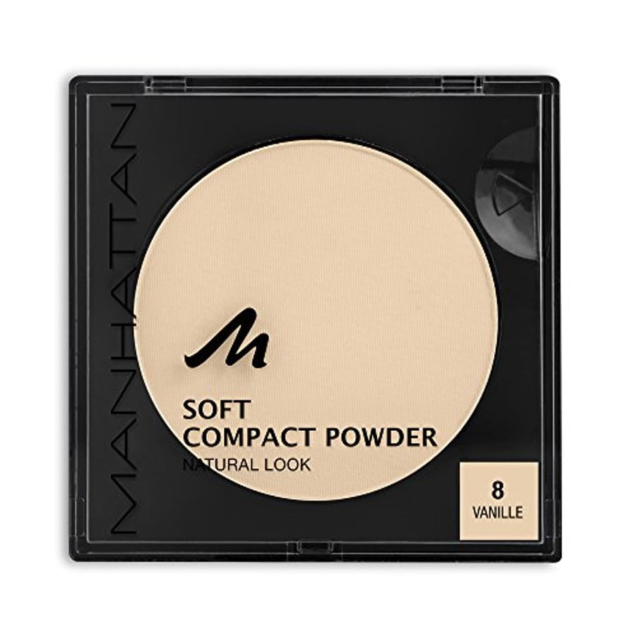 Manhattan Soft Compact Powder, Helles Kompakt Puder mit Puderquaste für einen matten, ebenmäßigen Teint, Farbe Vanille 8, 1 x 9g