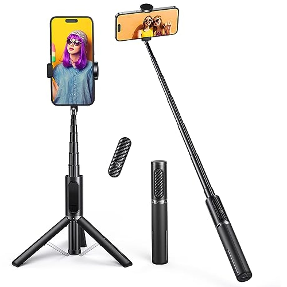 ATUMTEK Selfie Stick Stativ, 3-in-1 Ausziehbares Aluminium Handy Stativ mit kabelloser Bluetooth-Fernbedienung, Kompatibel mit iPhone 17/16/15/14/13/12 mini/11 Pro und Samsung Smartphones, Schwarz