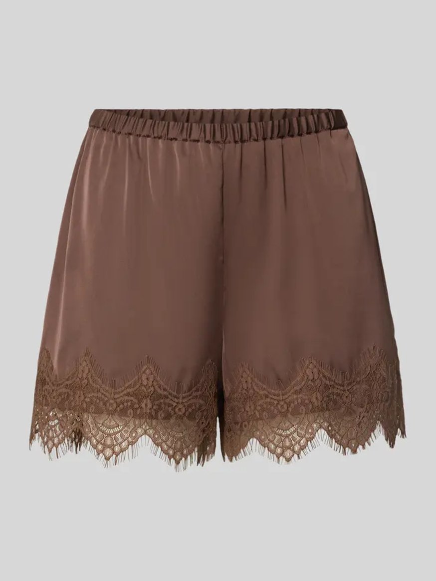 Peek Cloppenburg Jake*s Casual Regular Fit Pyjama Shorts mit Spitzenbesatz - Dunkelbraun