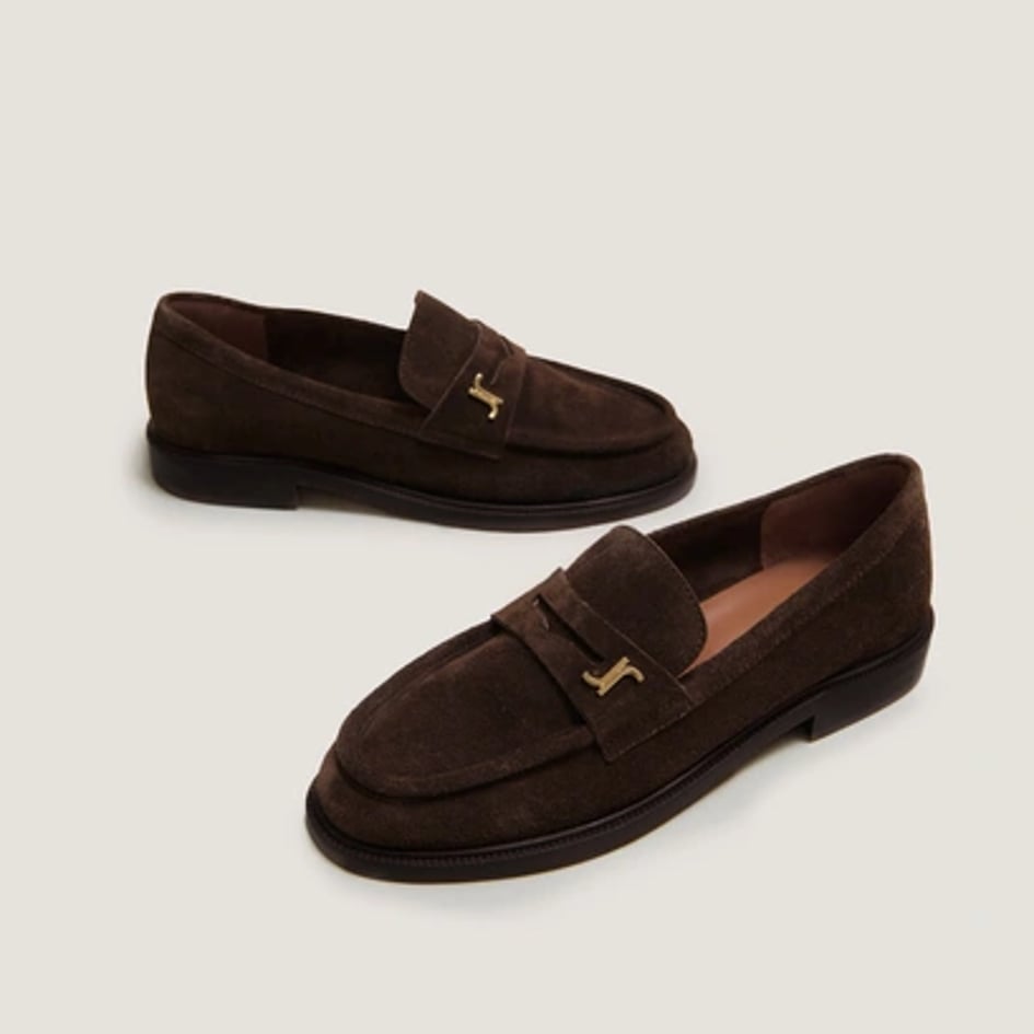 Jonak Damen Loafer mit runder Spitze aus braunem Spaltleder