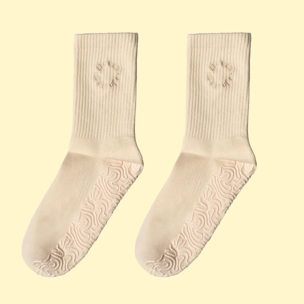 wovencultureshop Organic Cotton Non-Slip Pilates Grip Socks | Yoga, Barre, Reformer Pilates | Cream